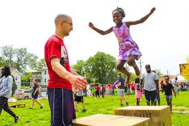 Family playing parkour